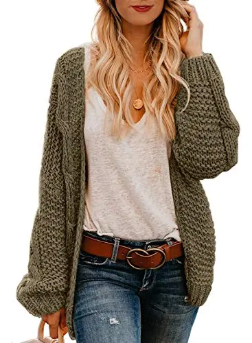 Womens Open Front Long Sleeve Chunky Knit Cardigan Sweaters Loose Outwear Coat