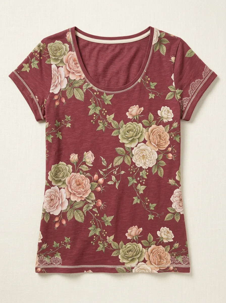 Women's Vintage Rose Floral Printed T-shirt