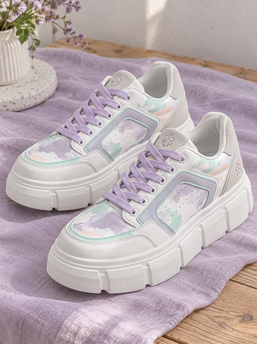 Women's Street Pastel Tie-Dye Pattern Skate Shoes