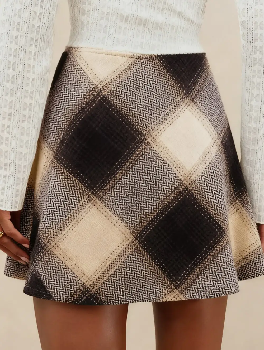 Plaid Zipper Detail High Waist A-Line Mini Skirt