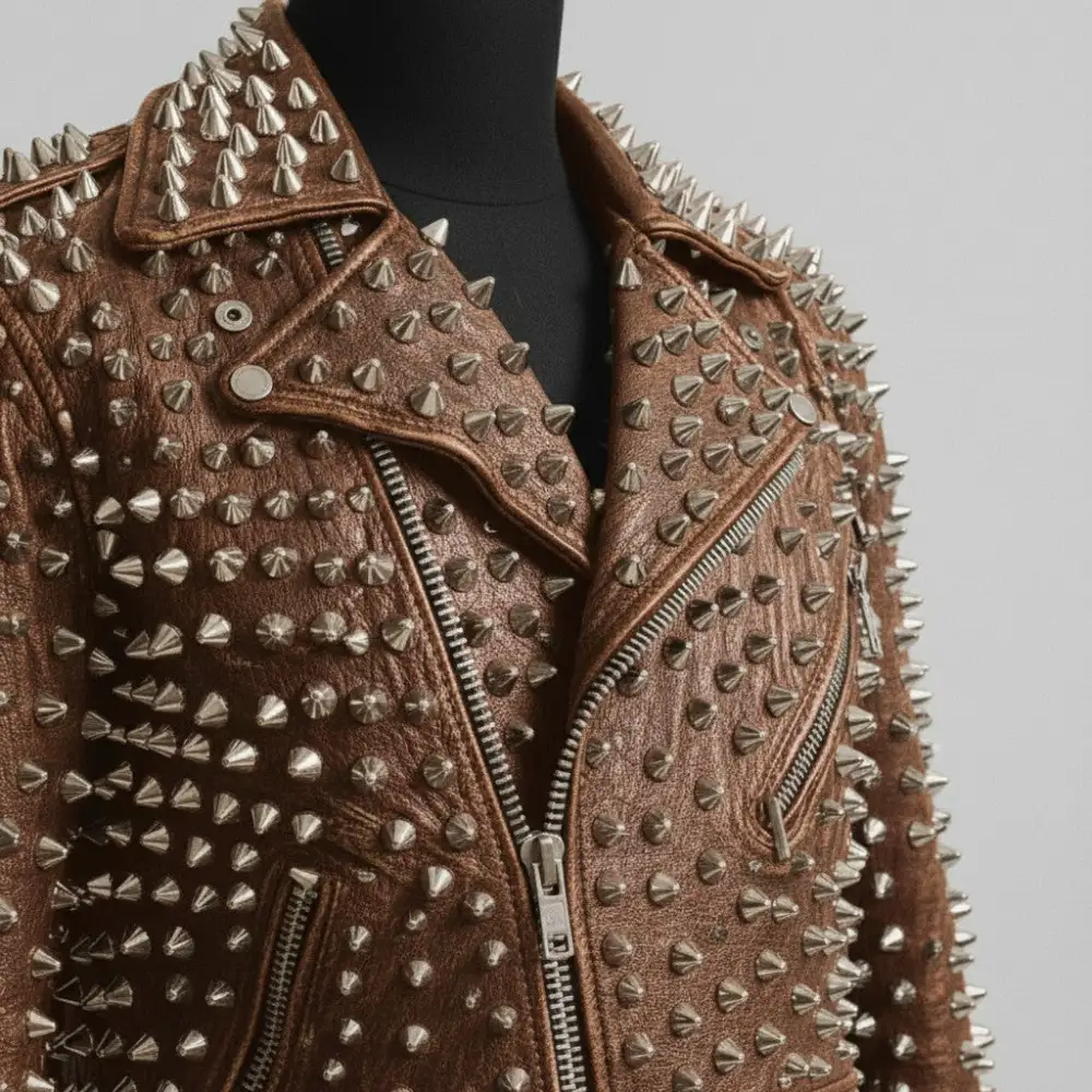 Classic Cowhide Biker Studded Belted Jacket