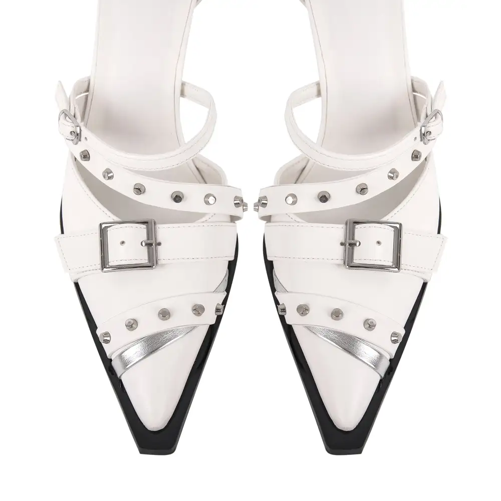 Modern Rivet Pointed Toe Stiletto Ankle Strap Pumps