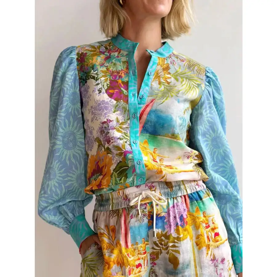 Soft Printed Button Up Shirt and Shorts Set