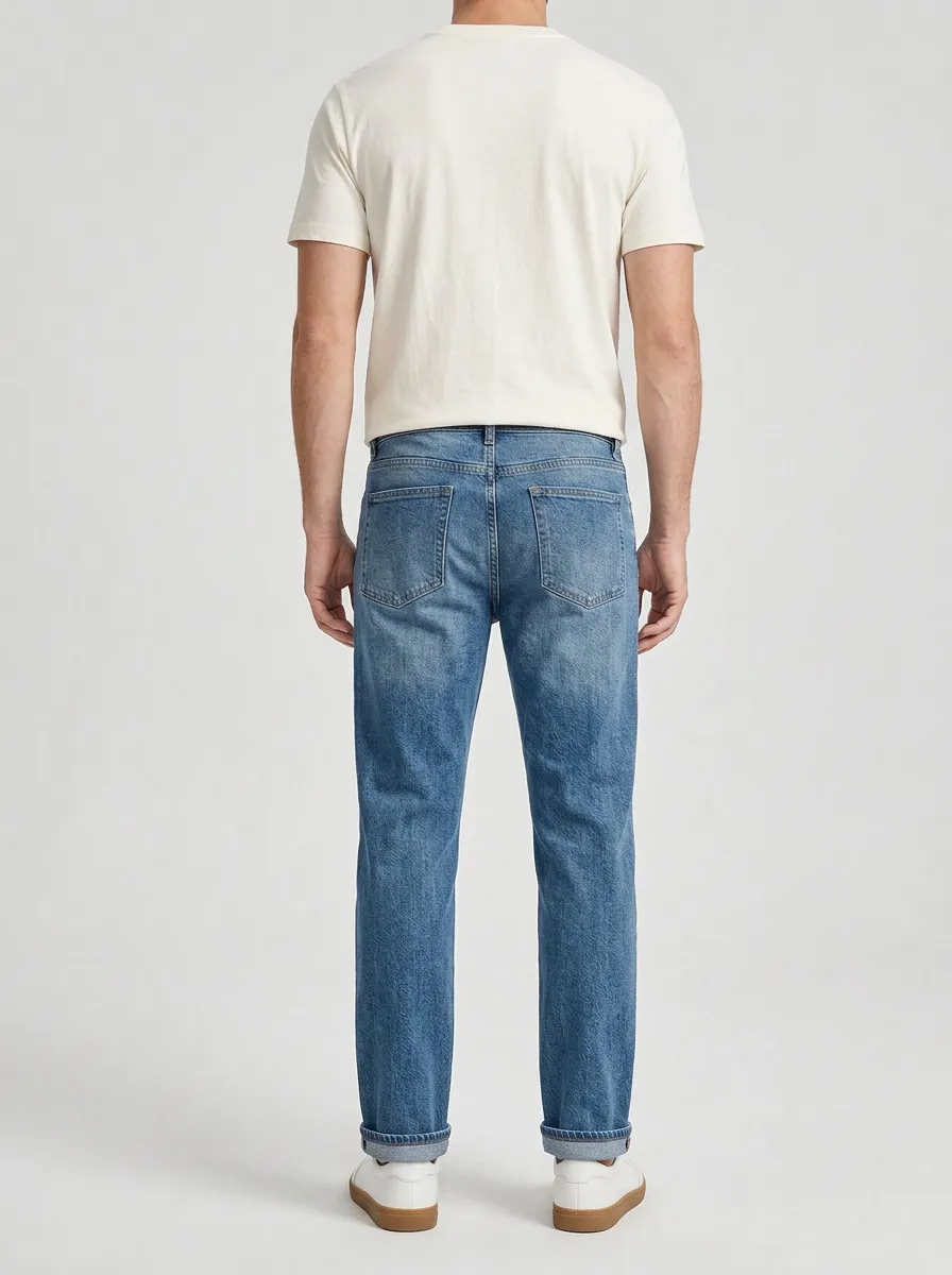 Men's Casual Vintage Wash Straight Leg Denim Jeans