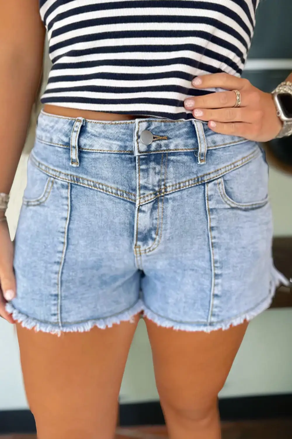 High Waist Frayed Denim Shorts