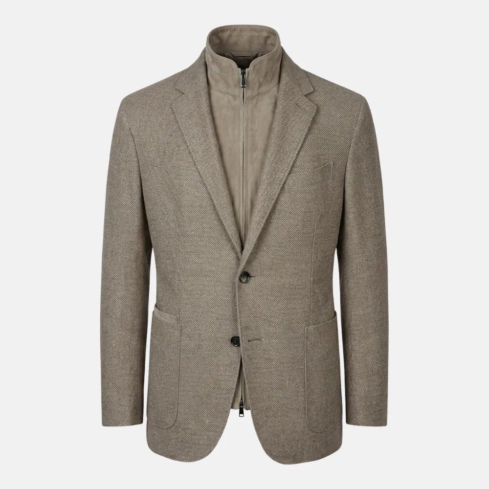 Patterned Leather Cashmere Blazer Jacket