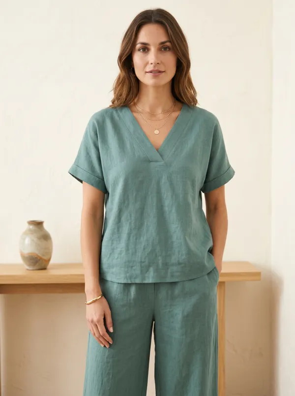 Travel-Ready Relaxed Women's V-Neck Casual Lounge Set