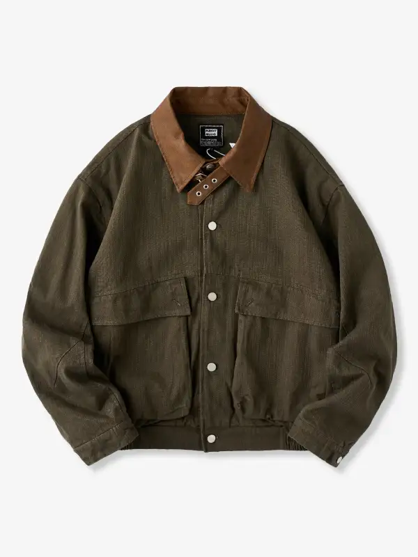 Men's Leather Button Front Field Jacket
