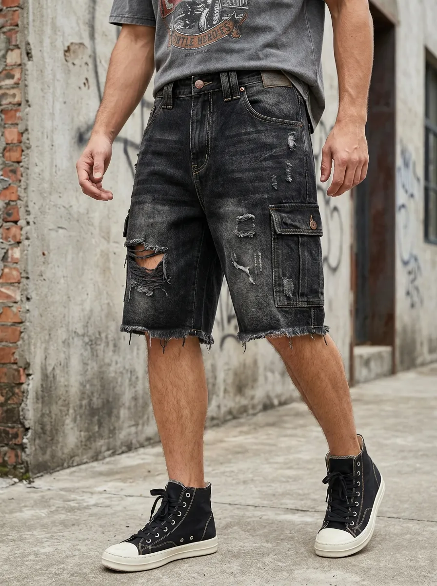 Men's Denim Five Pocket Cargo Denim Shorts