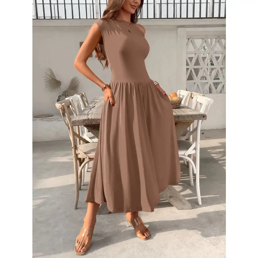 Single Shoulder Midi Dress with Pockets