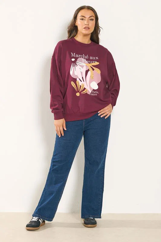 Burgundy Red 'Marche Aux Fleurs' Slogan Sweatshirt detail 1