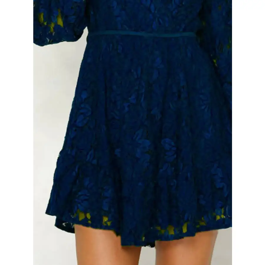 Lace V-Neck Long Sleeve Mini Dress