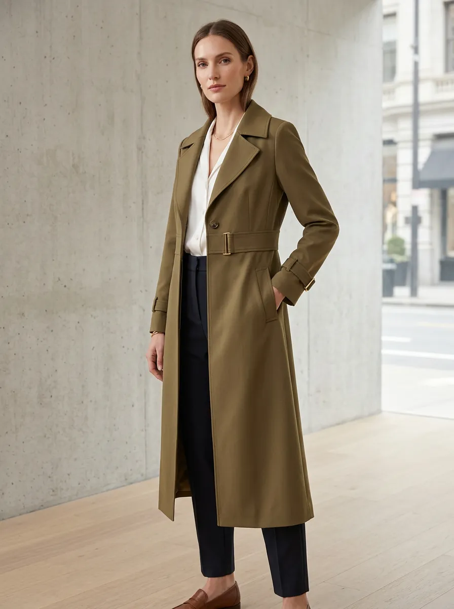 Women's Tailored Belted Long Trench Coat