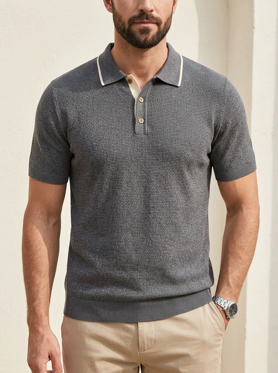 Men's Classic Everyday Contrast Collar Polo Shirt