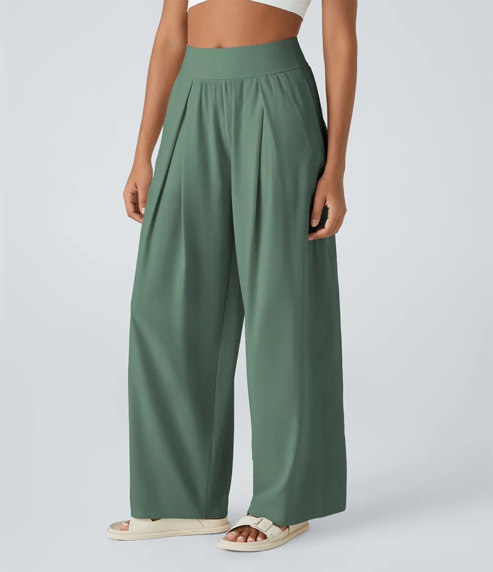 Mid Rise Side Pocket Wide Leg Casual Pants