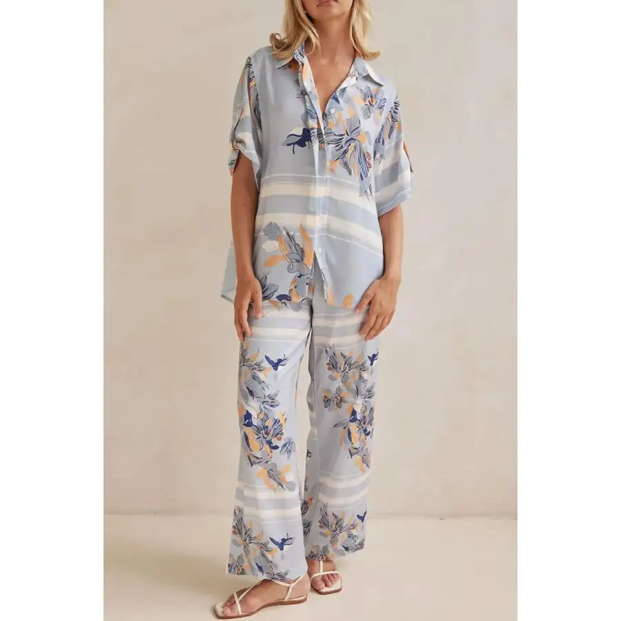 Modern Printed Button Up Shirt and Pants Set