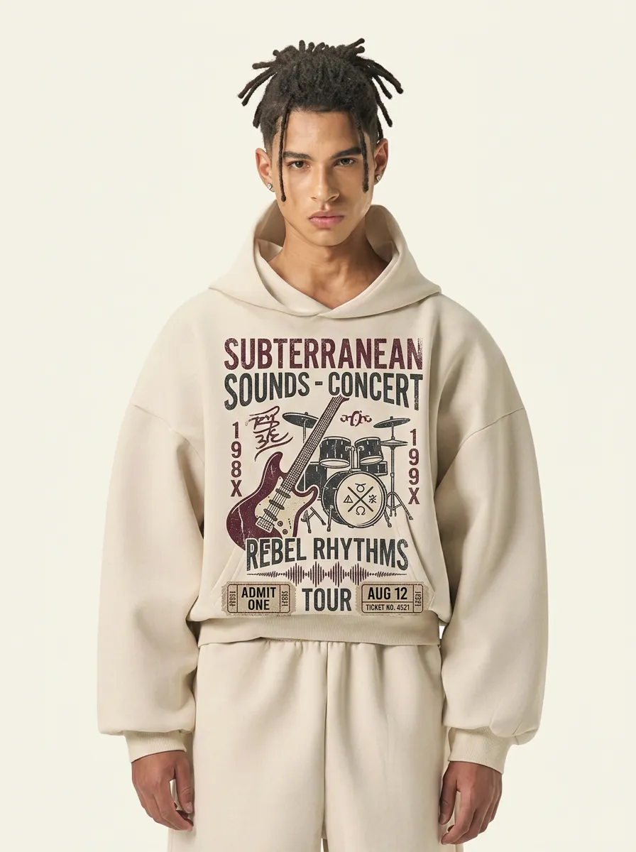 Men‘s Rock Band Music Lover Guitar Drum Printed Hoodie