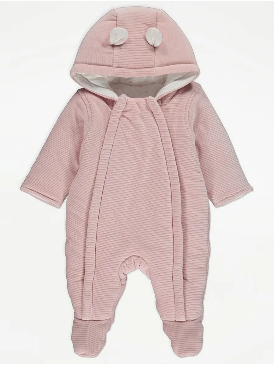 Pink Quilted Ribbed Pram Suit