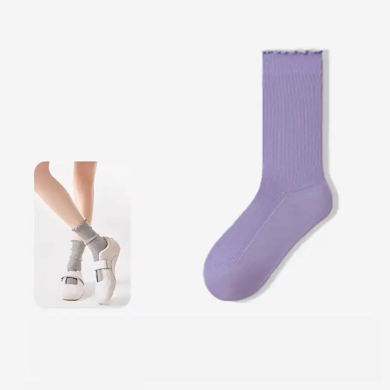 Lettuce Trim Ribbed Slouch Crew Socks