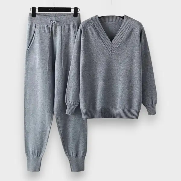 V-Neck Knit Two Piece Set