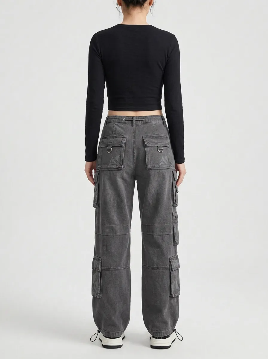 Minimal Geometric Pattern Wardrobe Women's Multi Pocket Cargo Pants
