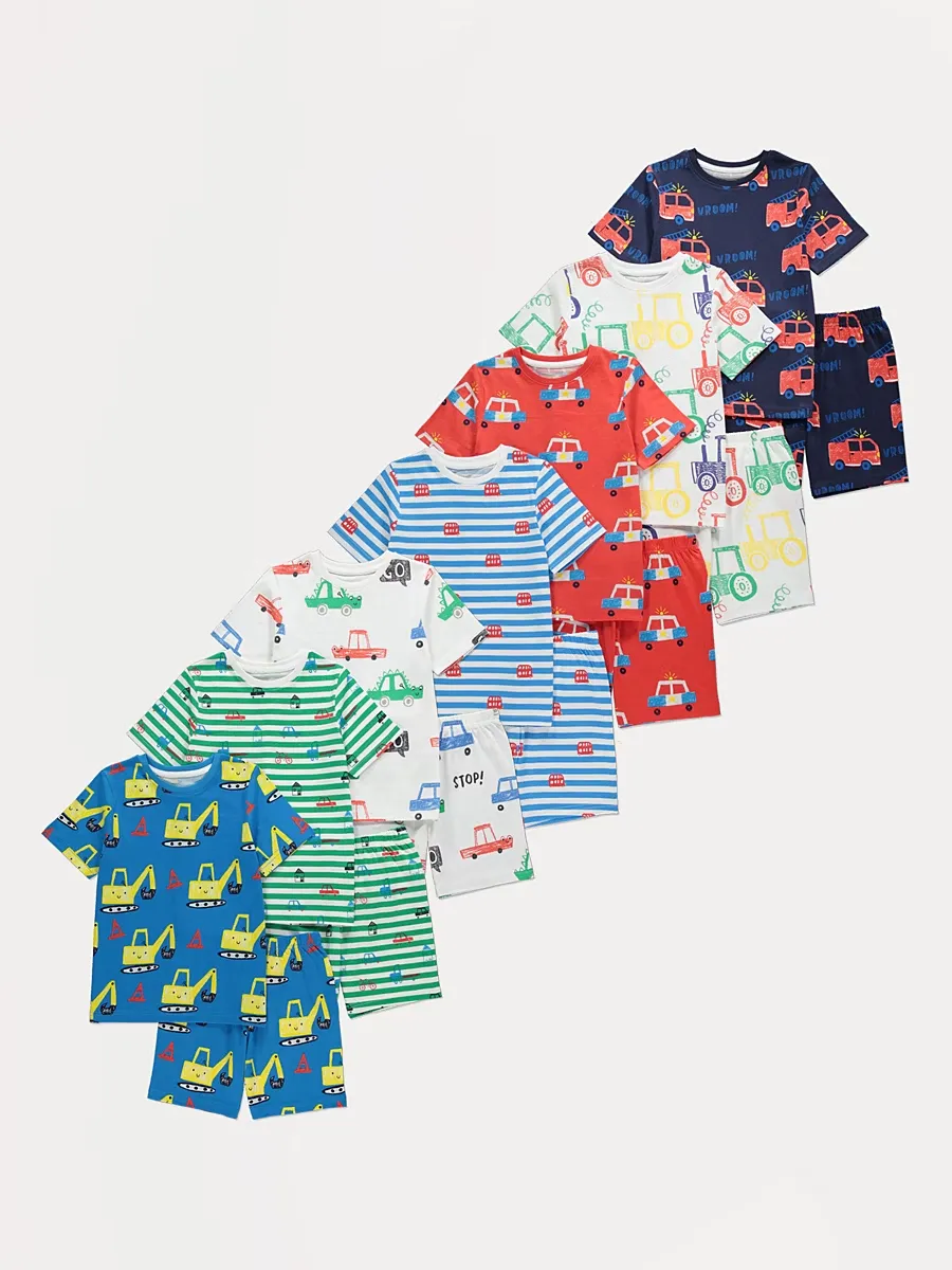 Bright Vehicle Short Pyjamas 7 Pack