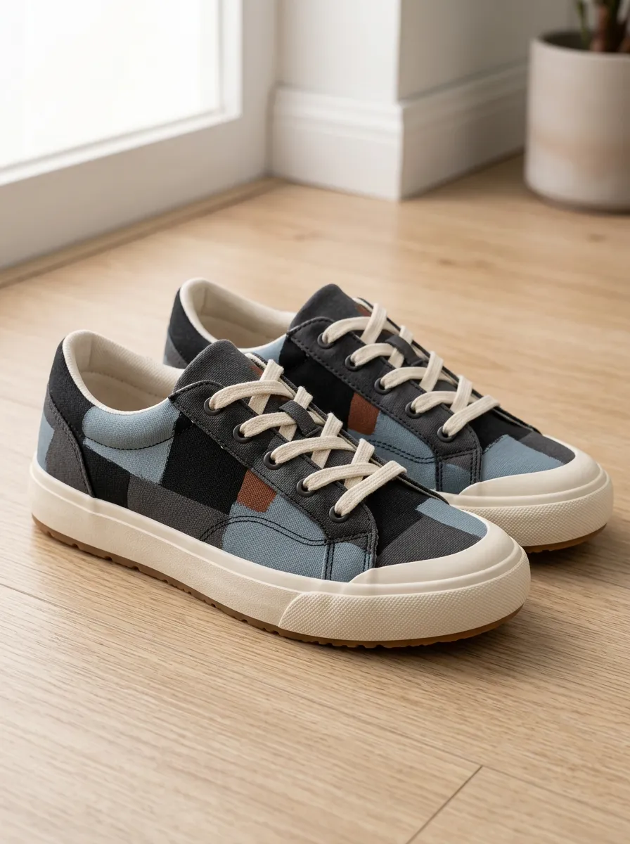 Men's Colorblock Patchwork Pattern Printed Canvas Shoes