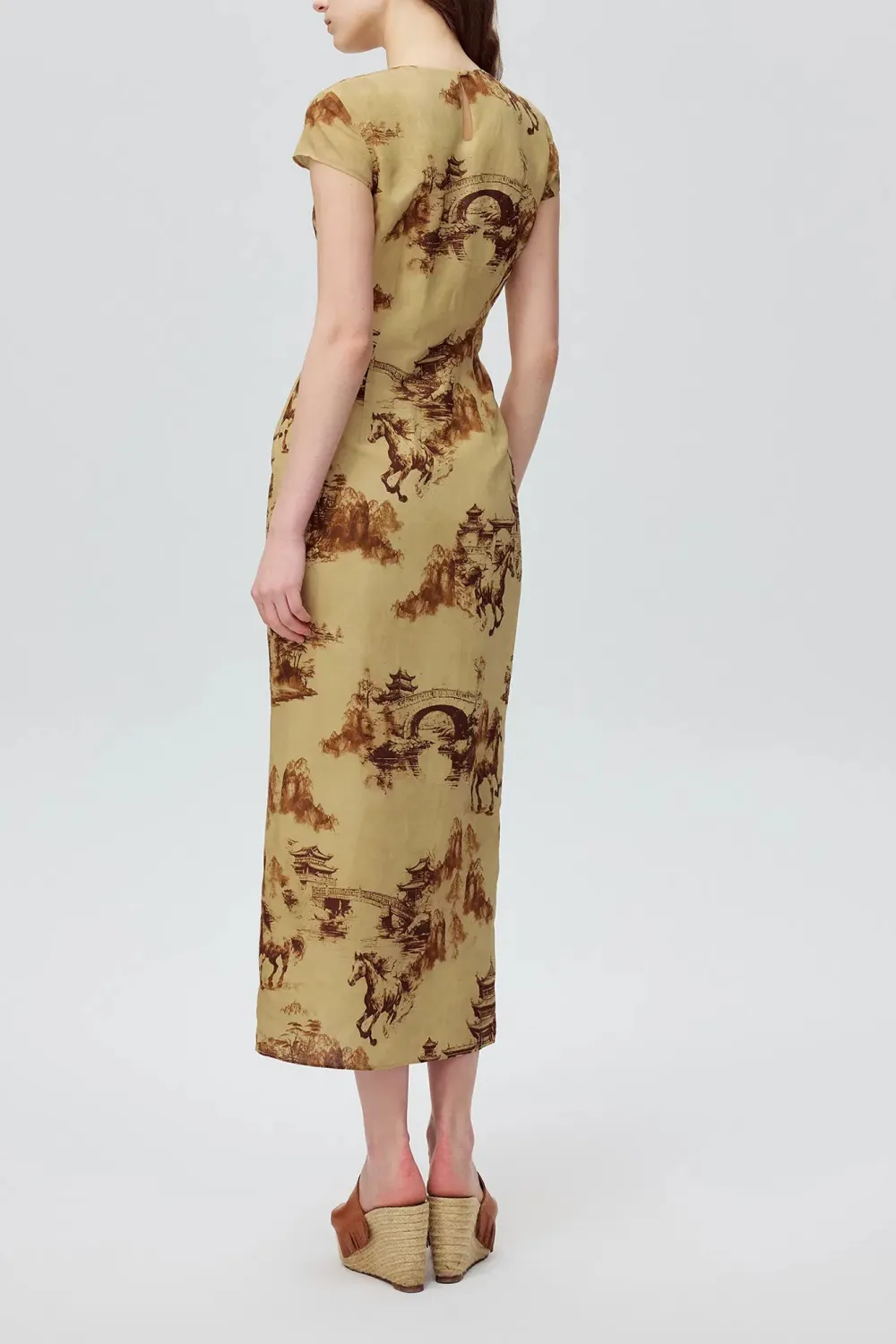Printed Viscose Midi Stand Collar Dress