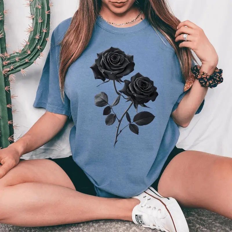 Beautiful Black Roses Flower Couple Women's Oversized Comfort T-Shirt