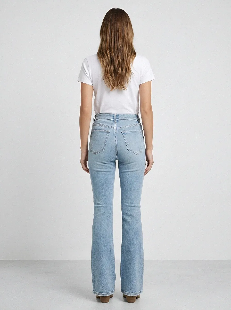 High-Waist Distressed Women's High-Waist Stretch Flare Jeans