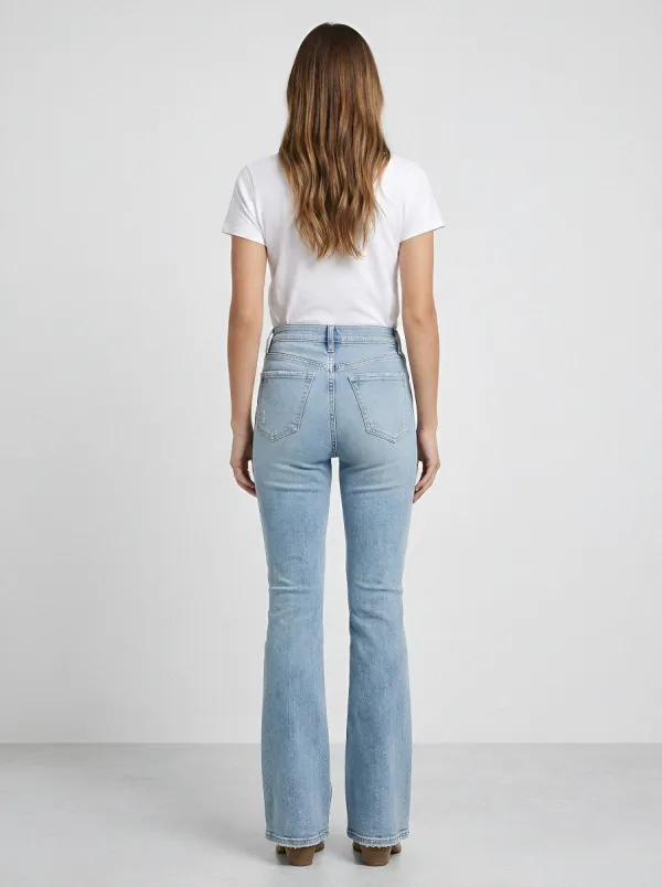 High-Waist Distressed Women's High-Waist Stretch Flare Jeans