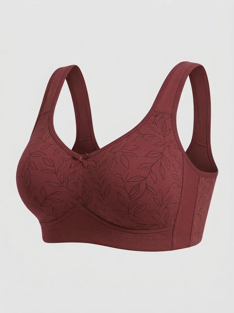 Women's Plus Size Sage Green Leaf Full-Coverage Wide-Strap Wireless Bra