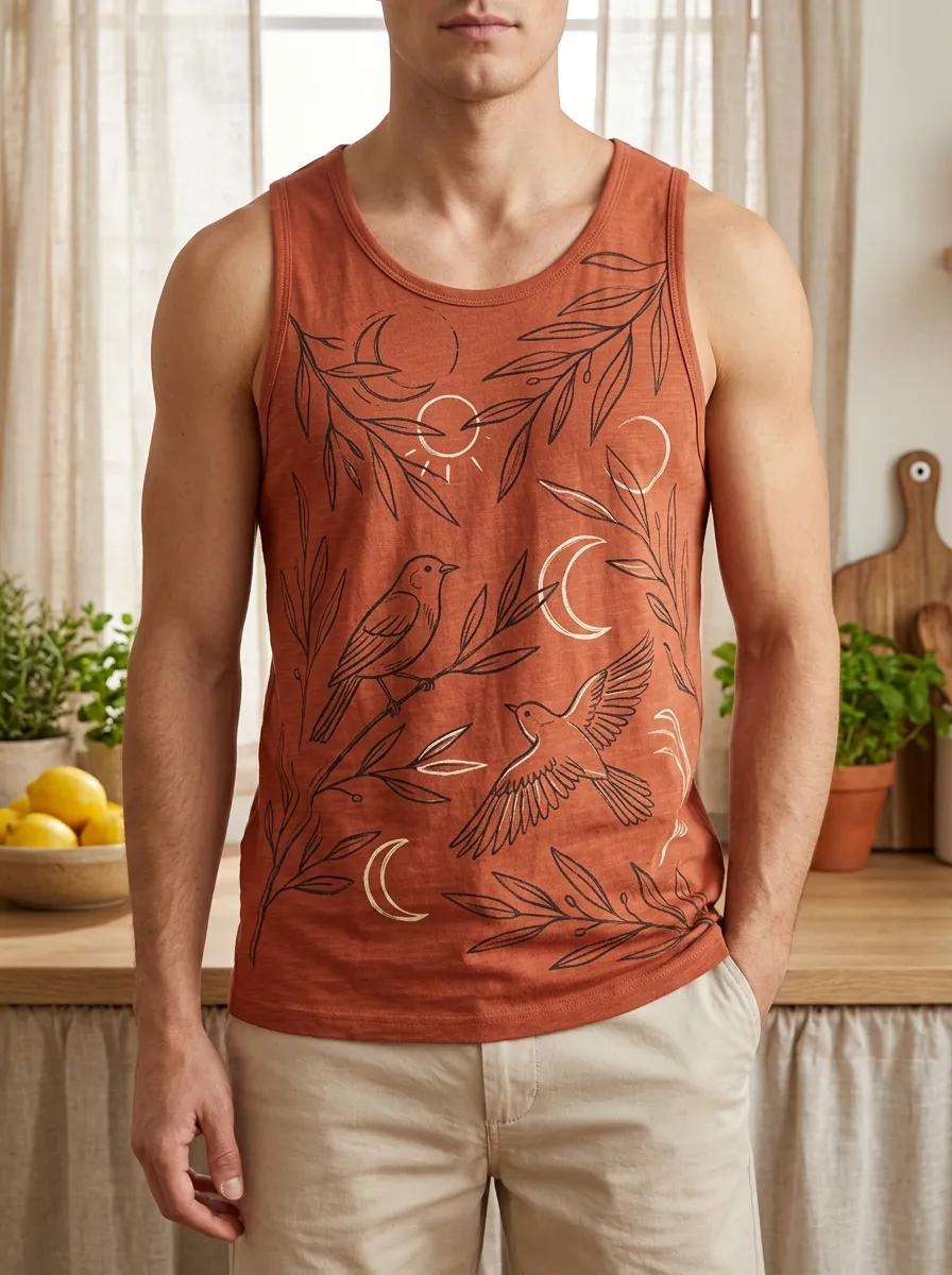 Men's Nature Bird And Moon Tank Top