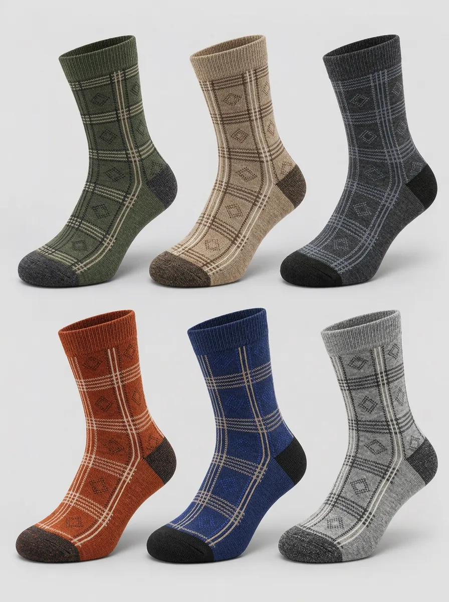 Men's Ridge Vintage Plaid Pattern Printed Socks 6-Pack