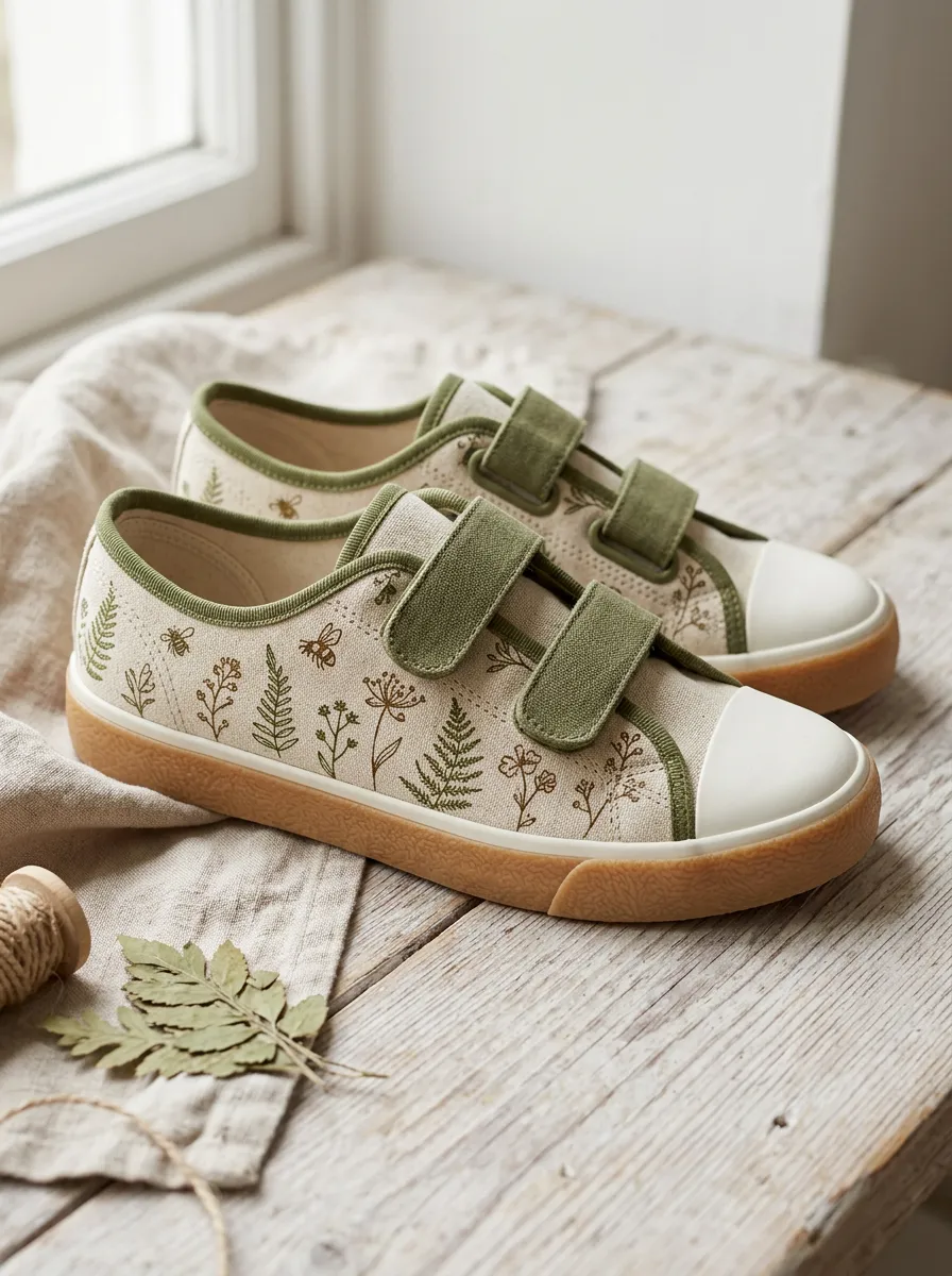 Women's Nature Lover Bee Fern Botanical Printed Canvas Shoes