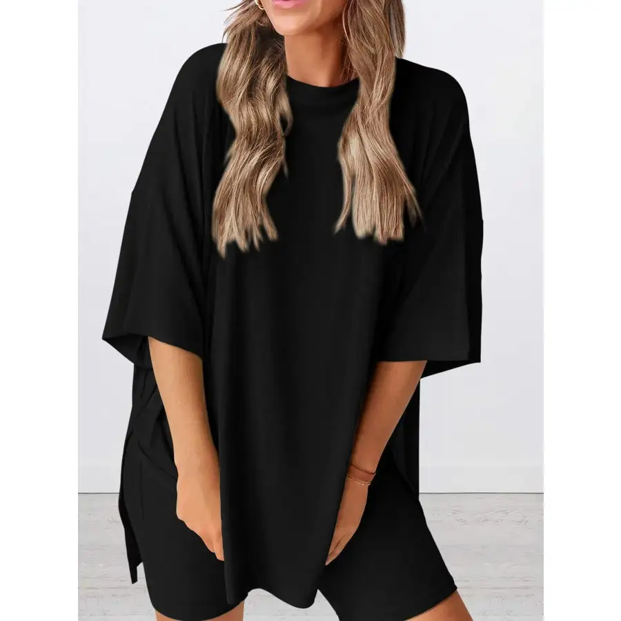 Oversized Round Neck Top and Shorts Set