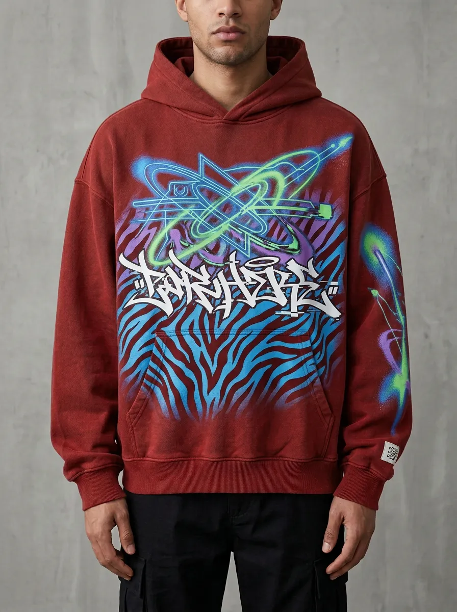 Men's Streetwear Graffiti Zebra Planet Hoodie