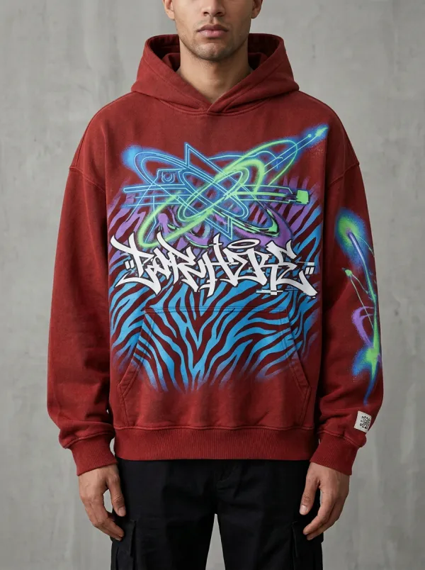 Men's Streetwear Graffiti Zebra Planet Hoodie