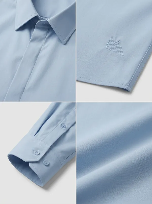 Men's Non-Iron Cotton Light Blue Minimalist Logo Printed Shirt