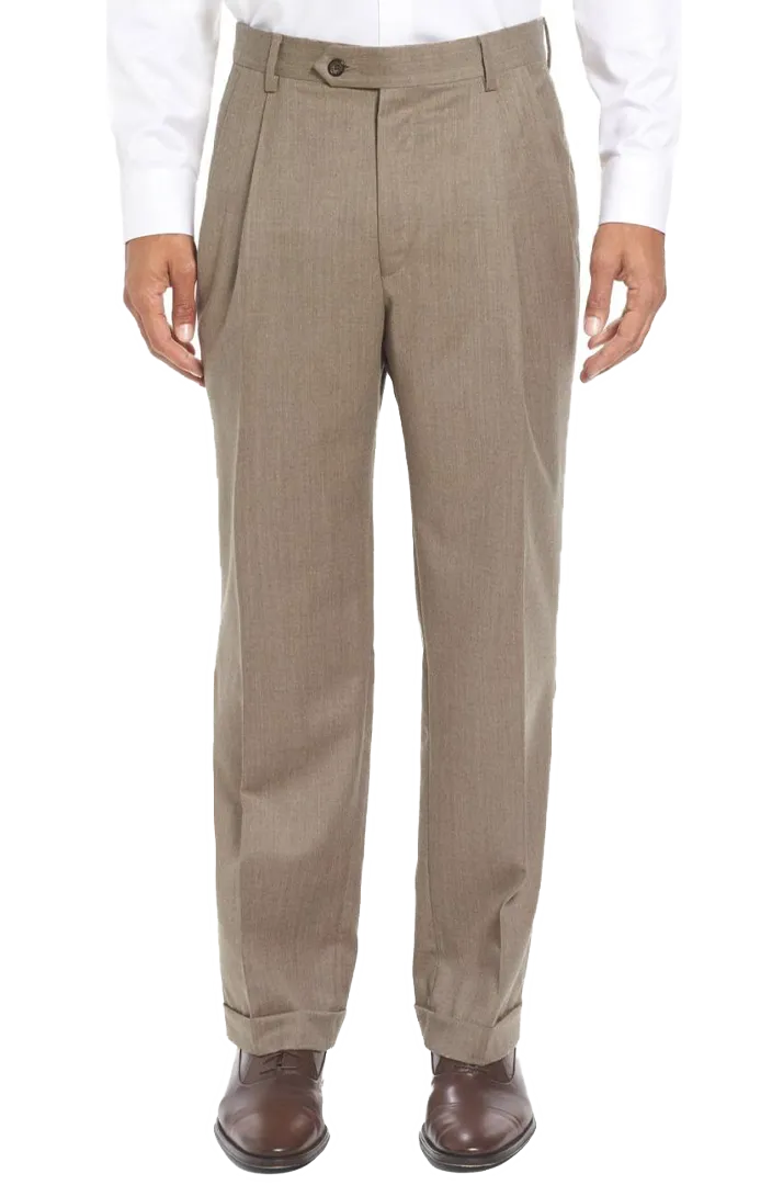 Tropical Weave Flannel Flat Front Pleated Front Regular Rise Trousers