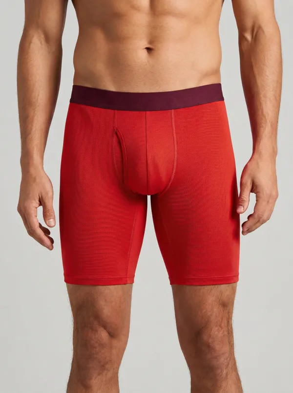 Men's Athletic Performance Grey Maroon Waistband Printed Boxer Briefs