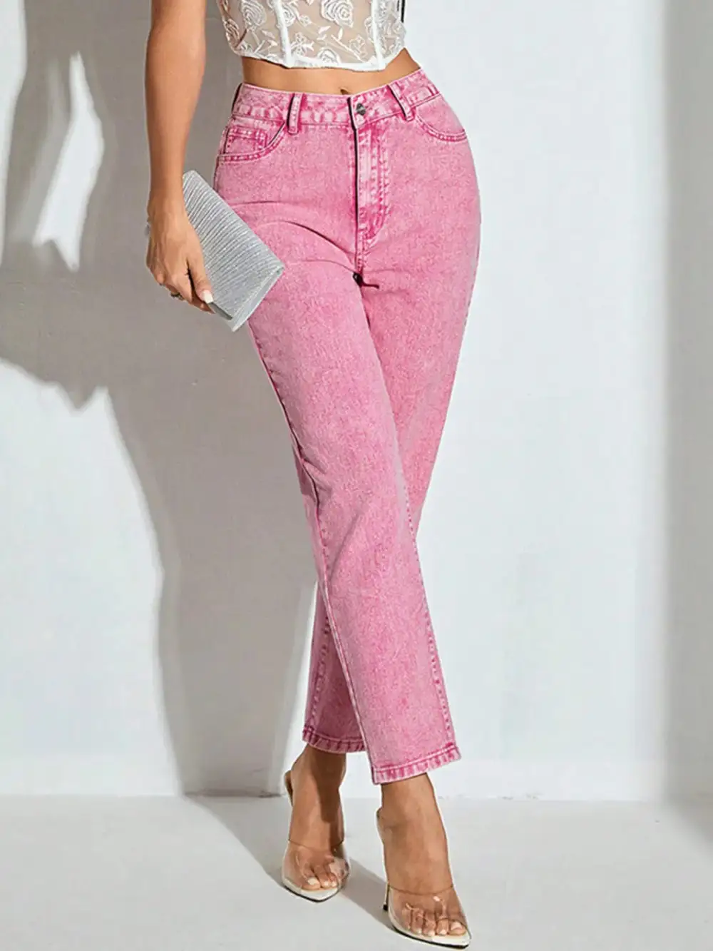 Relaxed Washed Stretch Straight Leg Jeans