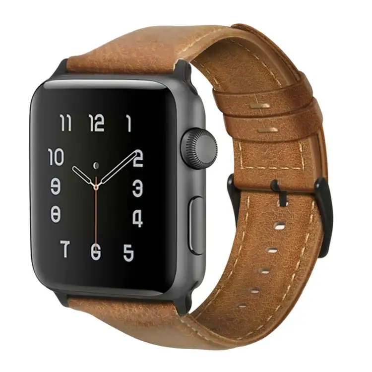 Oil Wax Genuine Leather Strap Watch Band for Watch Series 7 41 mm / 6 & SE & 5 & 4 40 mm / 3 & 2 & 1 38 mm - Yellow Brown