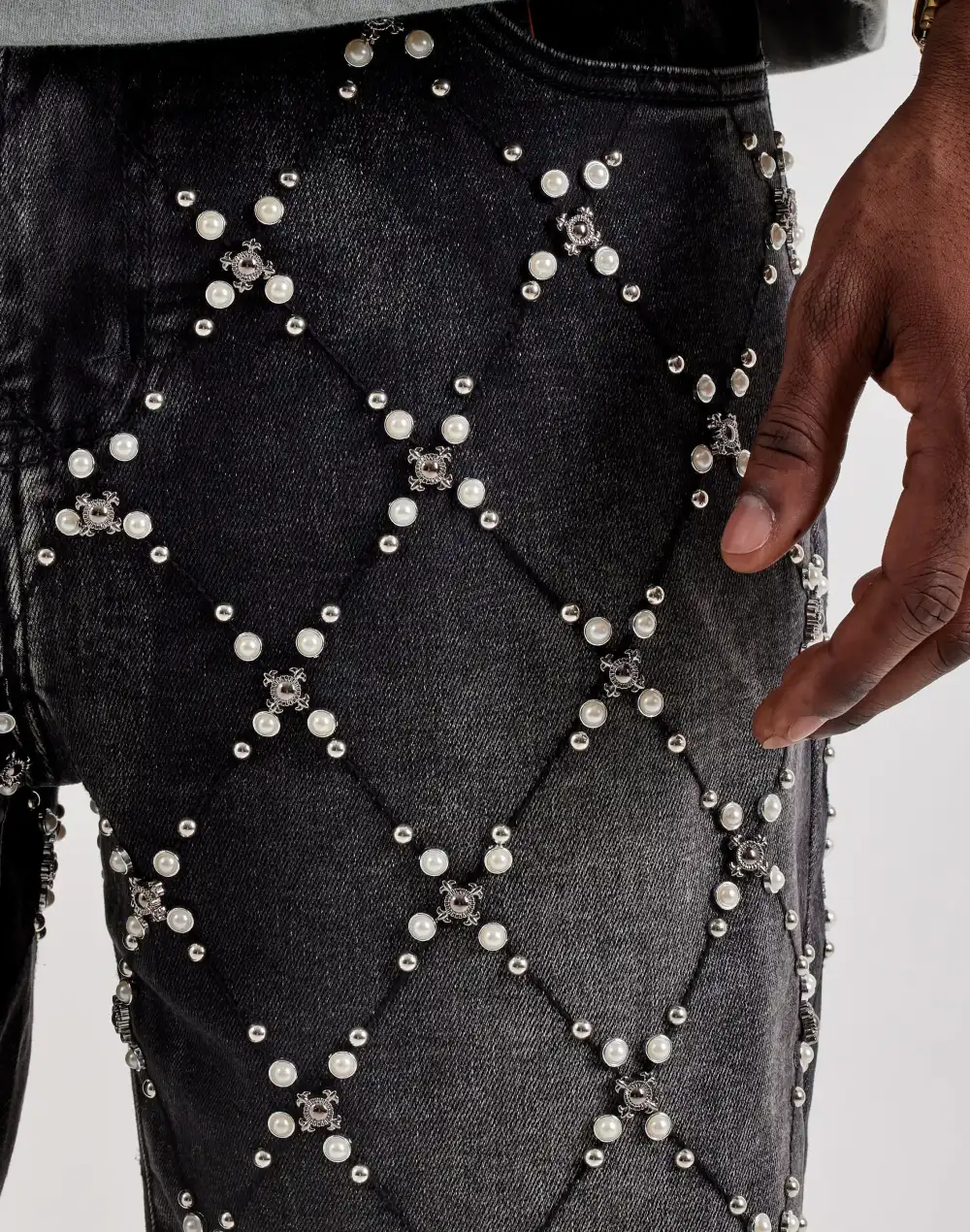 Pearl Cluster Denim Shorts