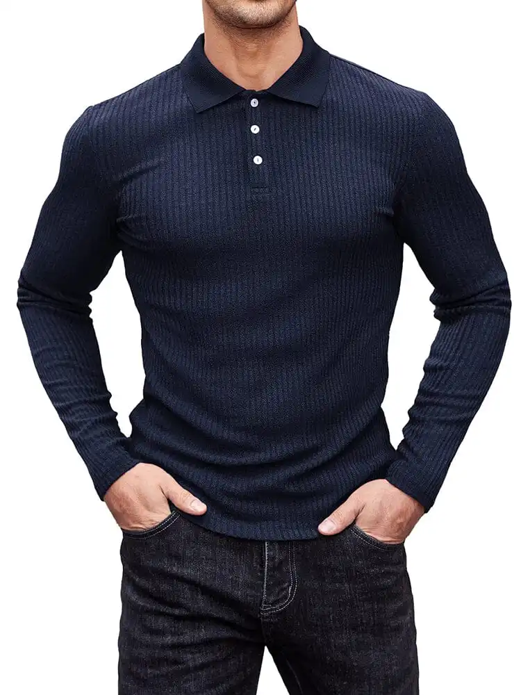 Stretchy Slim Fit Knit Polo Shirt Sweater