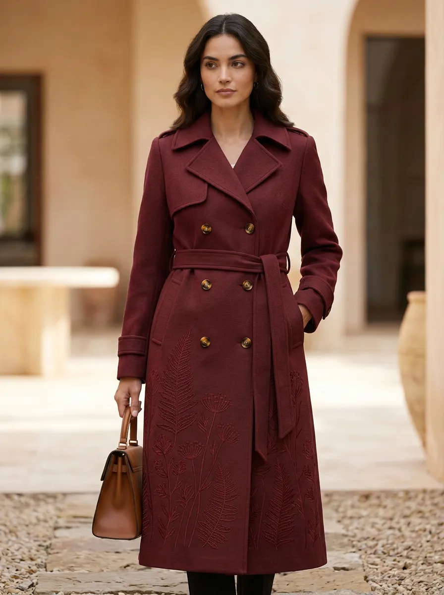 Women's Fern Botanical Pattern Trench Coat