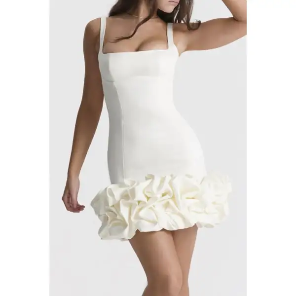 Ruched Square Neck Sleeve Mini Dress