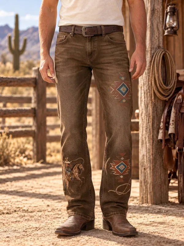 Men's Western Cowboy Horse Southwestern Geometric Jeans