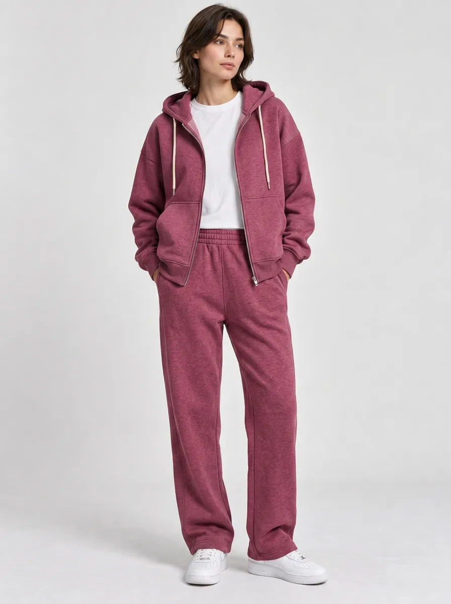 Unisex Heathered Warm Up Zip-Up Hoodie Sweatpants Set