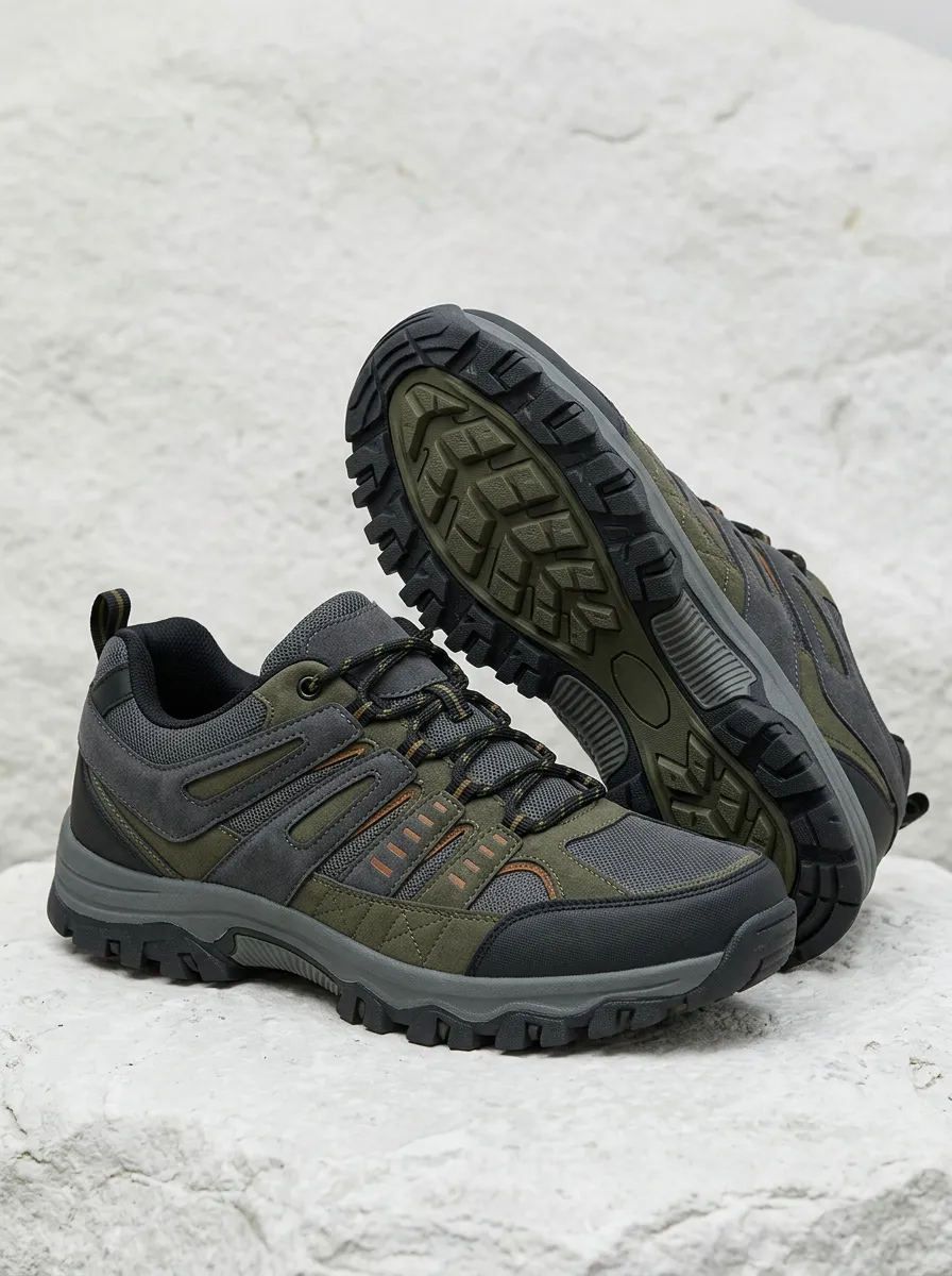 Men's Outdoor Hiking Suede Mesh Print Shoes